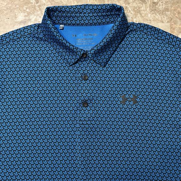 Under Armour Polo Shirt Mens XL The Playoff Blue Geometric Stretch Golf - Picture 1 of 9